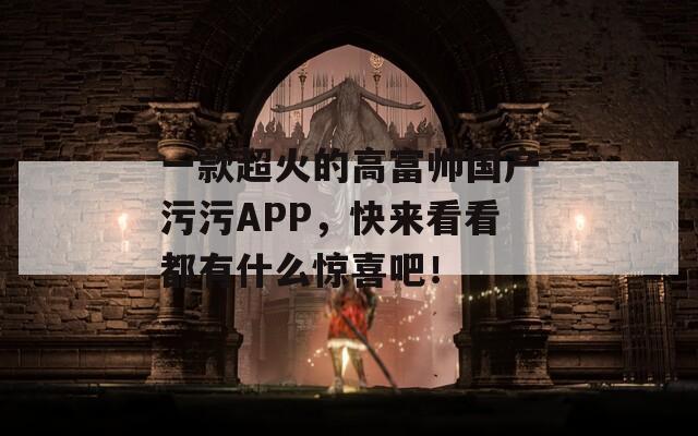 一款超火的高富帅国产污污APP，快来看看都有什么惊喜吧！